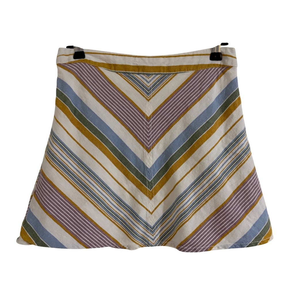 Free People Yours Truly Chevron Linen Blend Mini Skirt Tangerine Combo Size 4